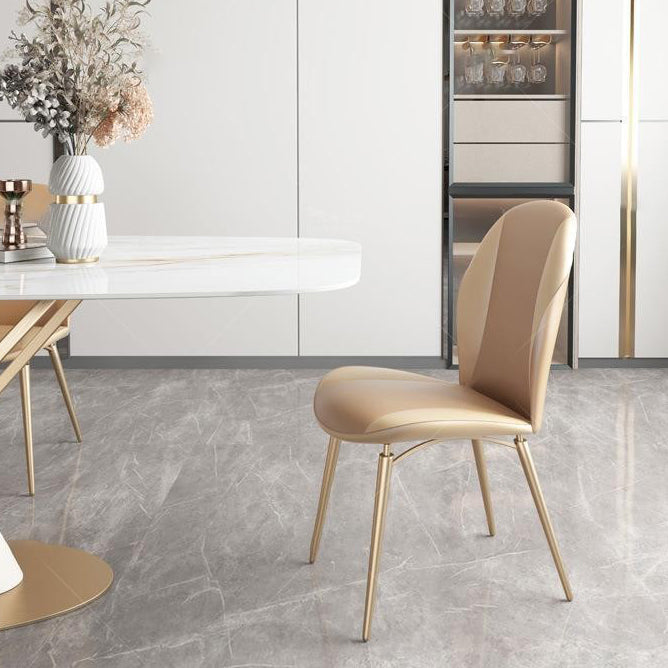 Modern Luxury Curved Oval Microfiber Leather Metal Dining Chair Backrest Armless For Dining Room