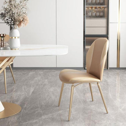 Modern Luxury Curved Oval Microfiber Leather Metal Dining Chair Backrest Armless For Dining Room