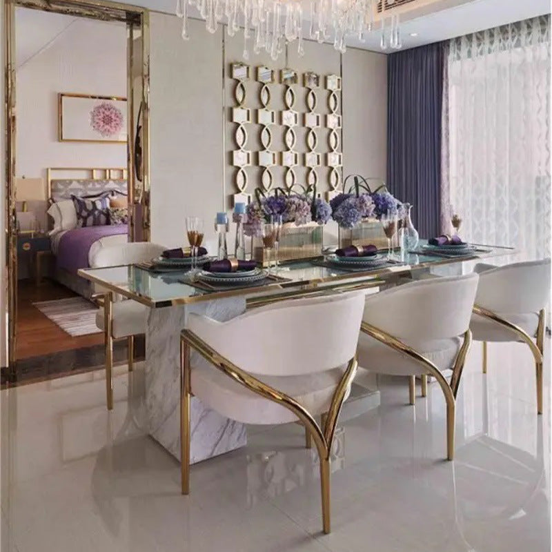 Contemporary Scandinavian Triangle Support Bent Half Round Fabric Metal Dining Chair Backrest Armrest For Dining Room