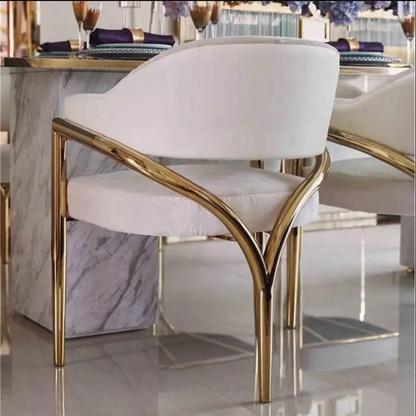 Contemporary Scandinavian Triangle Support Bent Half Round Fabric Metal Dining Chair Backrest Armrest For Dining Room