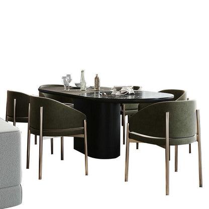 Modern Luxury Half Wrap Rounded Velvet Metal Dining Chair Backrest Armrest For Dining Room