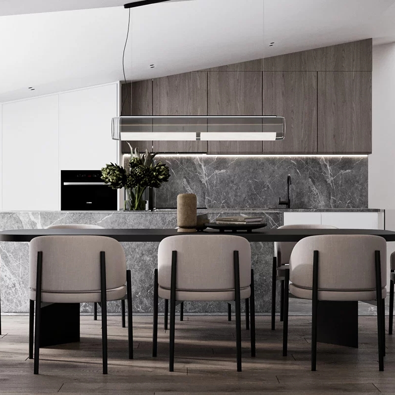 Modern Luxury Half Wrap Rounded Velvet Metal Dining Chair Backrest Armrest For Dining Room