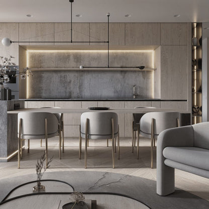 Modern Luxury Half Wrap Rounded Velvet Metal Dining Chair Backrest Armrest For Dining Room