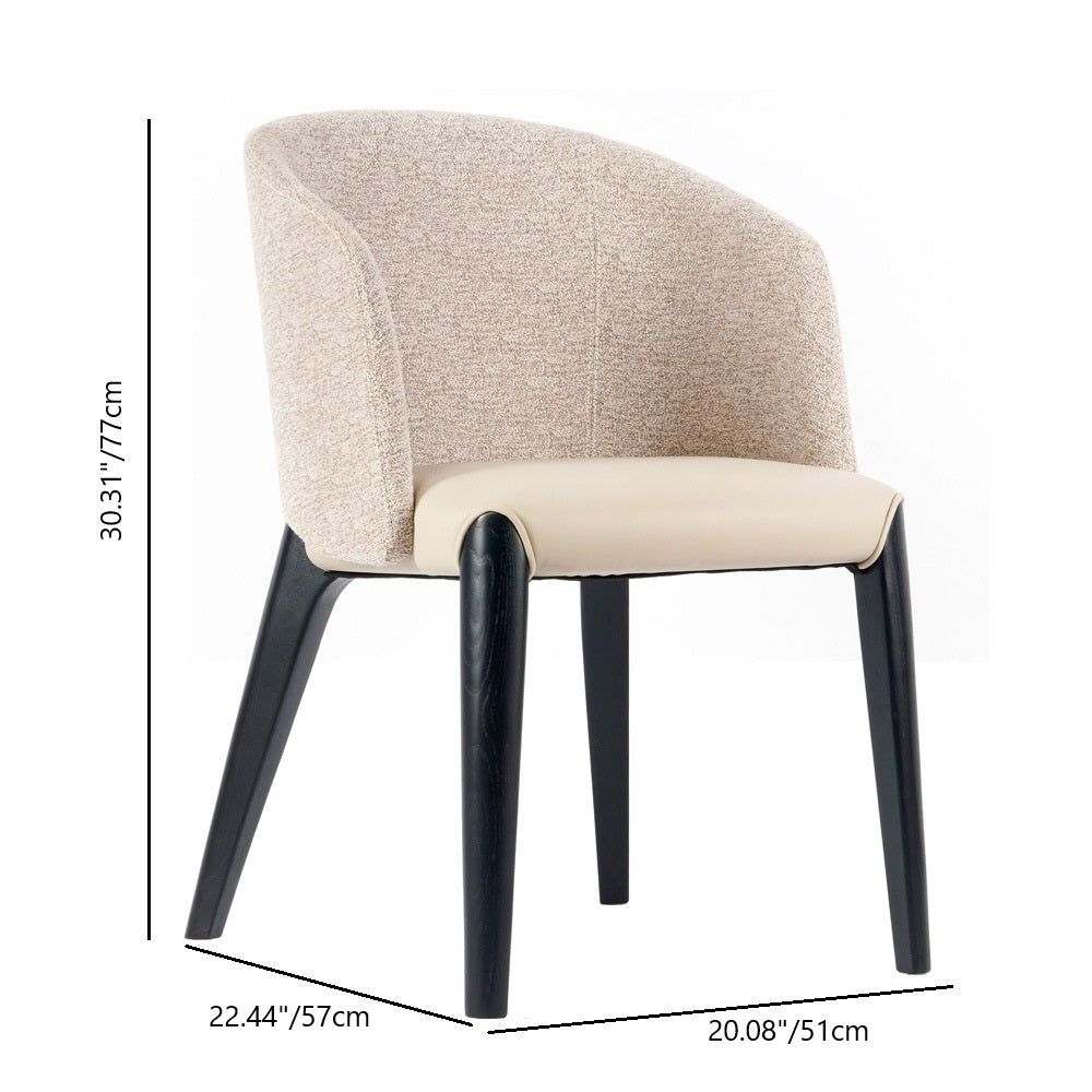 Contemporary Scandinavian Curved Square Fabric Solid Wood Dining Chair Backrest Armless For Dining Room