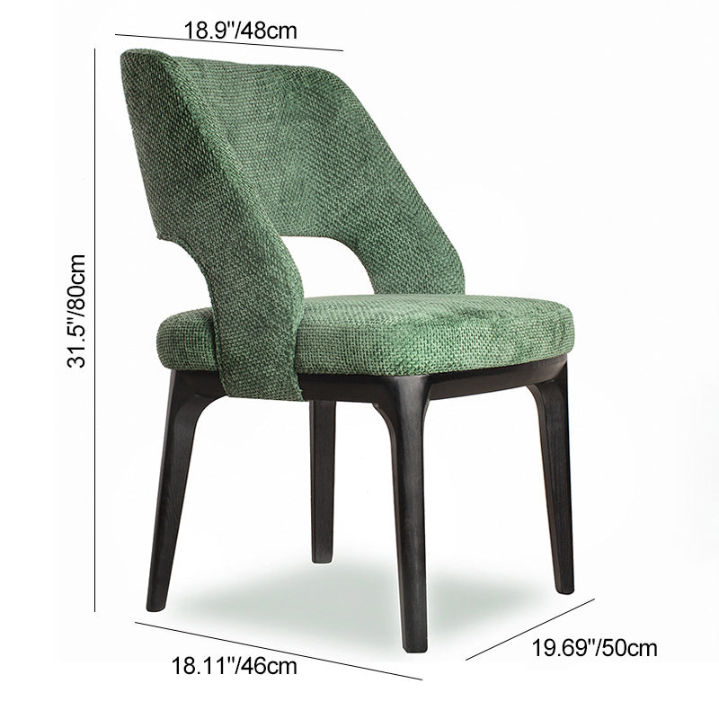 Contemporary Scandinavian Openwork Square Curved Cotton Linen Solid Wood Dining Chair Backrest Armless For Dining Room