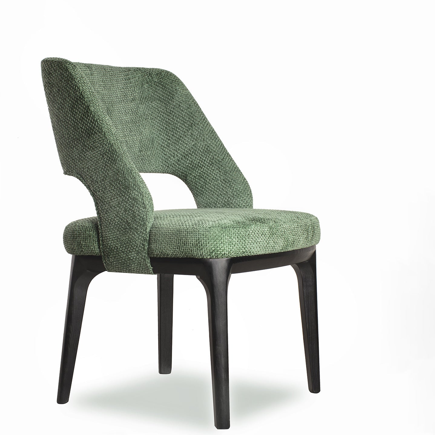 Contemporary Scandinavian Openwork Square Curved Cotton Linen Solid Wood Dining Chair Backrest Armless For Dining Room