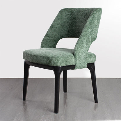 Contemporary Scandinavian Openwork Square Curved Cotton Linen Solid Wood Dining Chair Backrest Armless For Dining Room