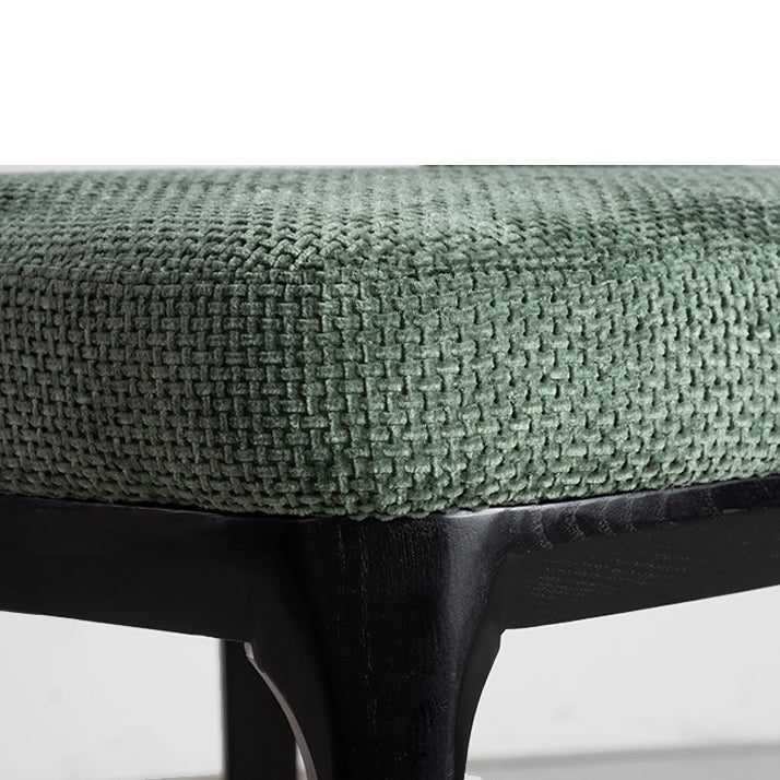 Contemporary Scandinavian Openwork Square Curved Cotton Linen Solid Wood Dining Chair Backrest Armless For Dining Room