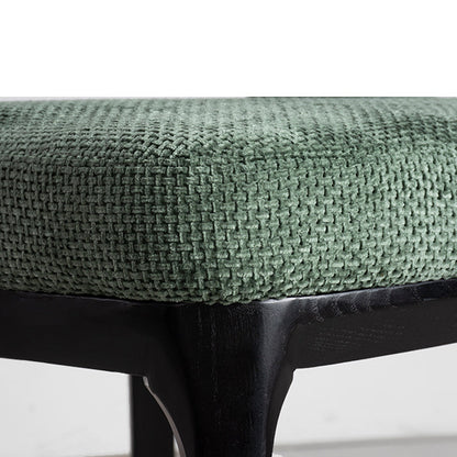 Contemporary Scandinavian Openwork Square Curved Cotton Linen Solid Wood Dining Chair Backrest Armless For Dining Room