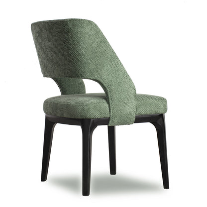 Contemporary Scandinavian Openwork Square Curved Cotton Linen Solid Wood Dining Chair Backrest Armless For Dining Room