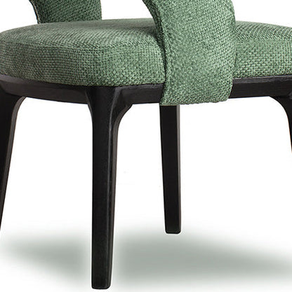 Contemporary Scandinavian Openwork Square Curved Cotton Linen Solid Wood Dining Chair Backrest Armless For Dining Room