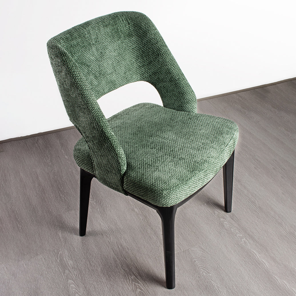 Contemporary Scandinavian Openwork Square Curved Cotton Linen Solid Wood Dining Chair Backrest Armless For Dining Room