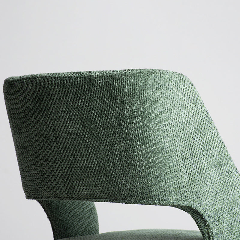 Contemporary Scandinavian Openwork Square Curved Cotton Linen Solid Wood Dining Chair Backrest Armless For Dining Room