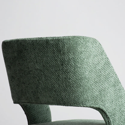 Contemporary Scandinavian Openwork Square Curved Cotton Linen Solid Wood Dining Chair Backrest Armless For Dining Room