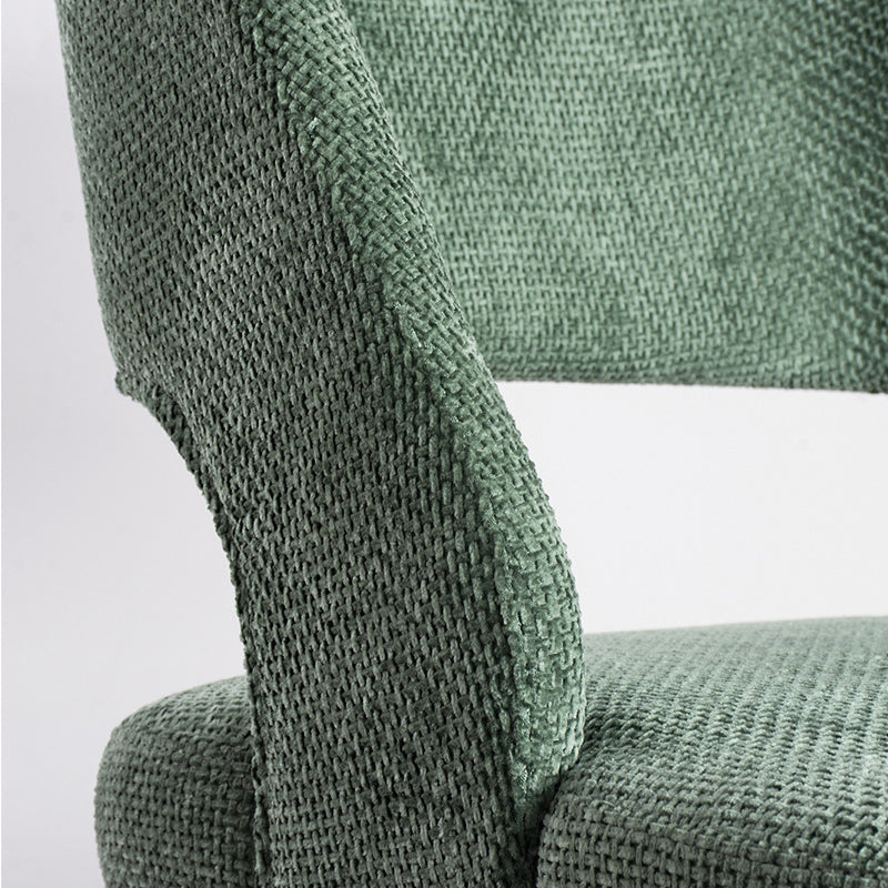 Contemporary Scandinavian Openwork Square Curved Cotton Linen Solid Wood Dining Chair Backrest Armless For Dining Room