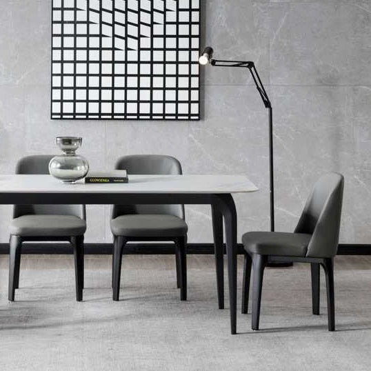 Contemporary Scandinavian Rectangular Square Rounded Leather Metal Dining Chair Backrest For Dining Room