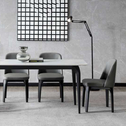 Contemporary Scandinavian Rectangular Square Rounded Leather Metal Dining Chair Backrest For Dining Room