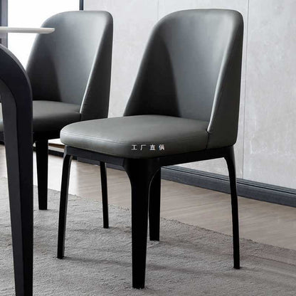 Contemporary Scandinavian Rectangular Square Rounded Leather Metal Dining Chair Backrest For Dining Room