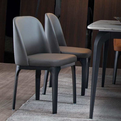 Contemporary Scandinavian Rectangular Square Rounded Leather Metal Dining Chair Backrest For Dining Room