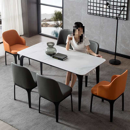 Contemporary Scandinavian Rectangular Square Rounded Leather Metal Dining Chair Backrest For Dining Room