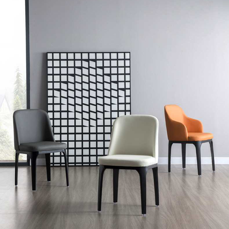 Contemporary Scandinavian Rectangular Square Rounded Leather Metal Dining Chair Backrest For Dining Room