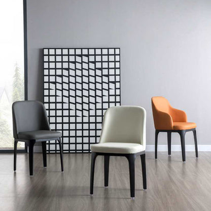 Contemporary Scandinavian Rectangular Square Rounded Leather Metal Dining Chair Backrest For Dining Room