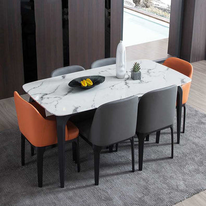 Contemporary Scandinavian Rectangular Square Rounded Leather Metal Dining Chair Backrest For Dining Room