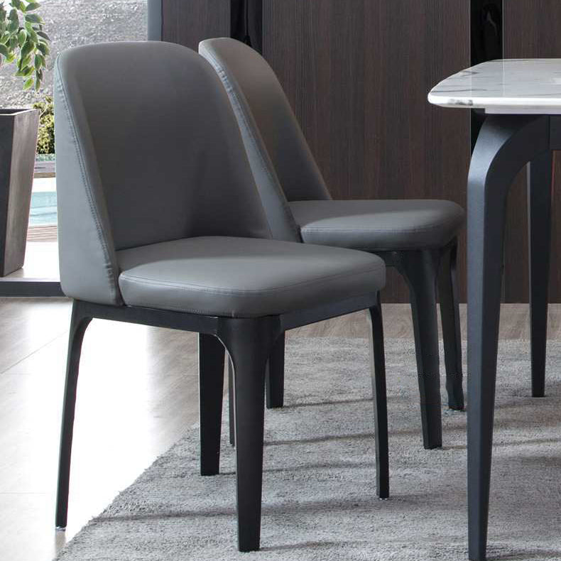 Contemporary Scandinavian Rectangular Square Rounded Leather Metal Dining Chair Backrest For Dining Room