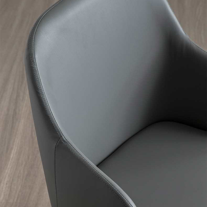 Contemporary Scandinavian Rectangular Square Rounded Leather Metal Dining Chair Backrest For Dining Room