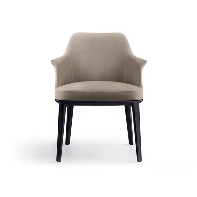 Contemporary Scandinavian Trapezoidal Square Curved PU Leather Solid Wood Dining Chair Backrest Armrest For Dining Room