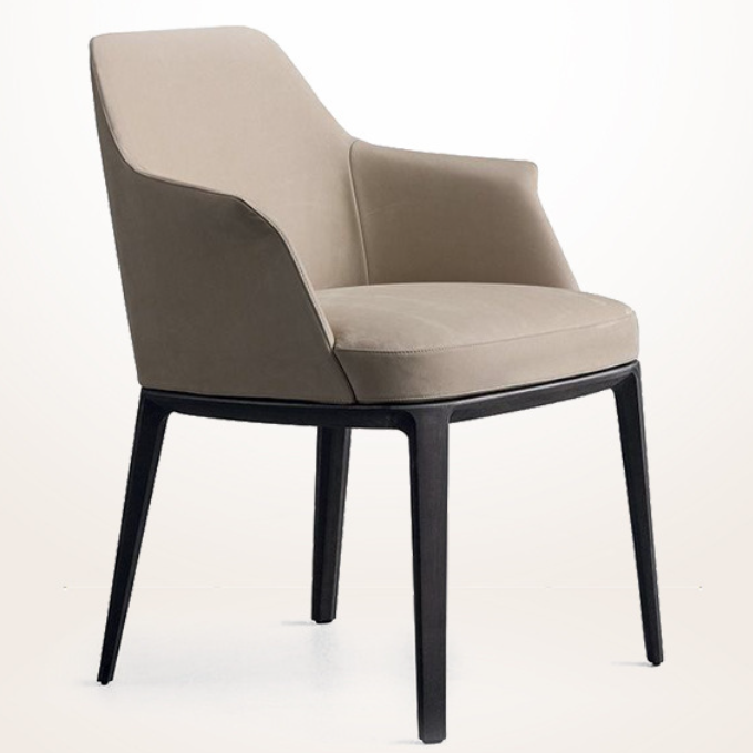 Contemporary Scandinavian Trapezoidal Square Curved PU Leather Solid Wood Dining Chair Backrest Armrest For Dining Room