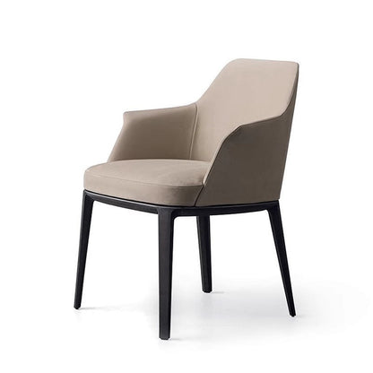 Contemporary Scandinavian Trapezoidal Square Curved PU Leather Solid Wood Dining Chair Backrest Armrest For Dining Room