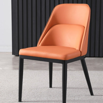 Contemporary Scandinavian Trapezoidal Square Curved Leather Metal Dining Chair Backrest Armless For Dining Room