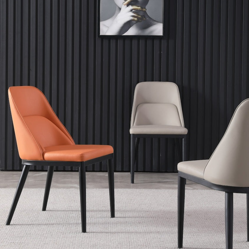 Contemporary Scandinavian Trapezoidal Square Curved Leather Metal Dining Chair Backrest Armless For Dining Room