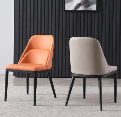 Contemporary Scandinavian Trapezoidal Square Curved Leather Metal Dining Chair Backrest Armless For Dining Room