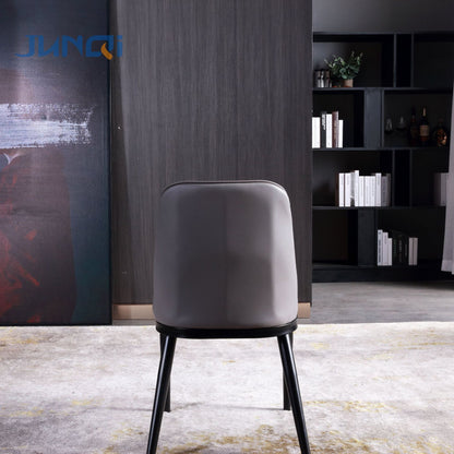 Contemporary Scandinavian Trapezoidal Square Curved Leather Metal Dining Chair Backrest Armless For Dining Room