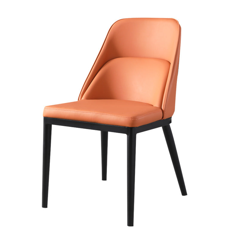 Contemporary Scandinavian Trapezoidal Square Curved Leather Metal Dining Chair Backrest Armless For Dining Room