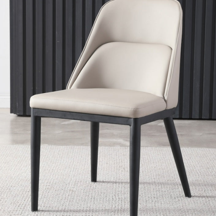 Contemporary Scandinavian Trapezoidal Square Curved Leather Metal Dining Chair Backrest Armless For Dining Room