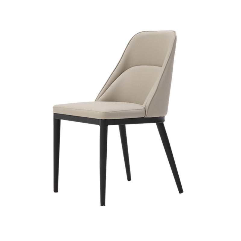 Contemporary Scandinavian Trapezoidal Square Curved Leather Metal Dining Chair Backrest Armless For Dining Room