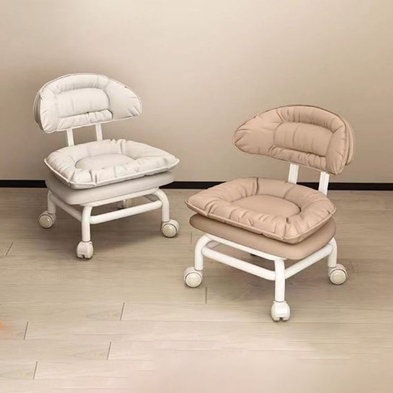 Modern Minimalist Curved Square Swivel Mobile Pulley Napa Leather Metal Chair Backrest For Living Room