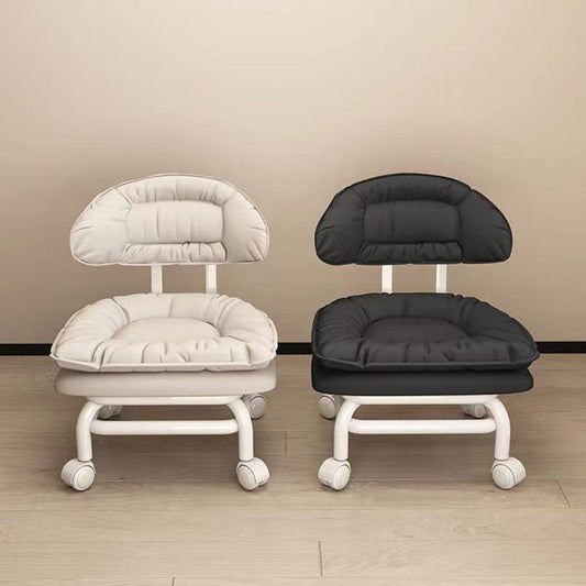 Modern Minimalist Curved Square Swivel Mobile Pulley Napa Leather Metal Chair Backrest For Living Room