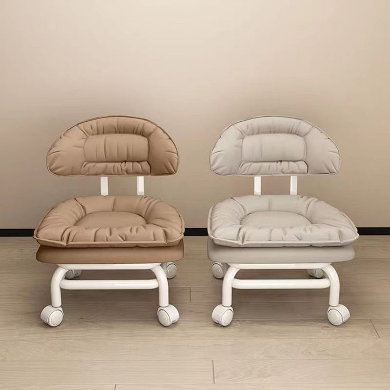 Modern Minimalist Curved Square Swivel Mobile Pulley Napa Leather Metal Chair Backrest For Living Room