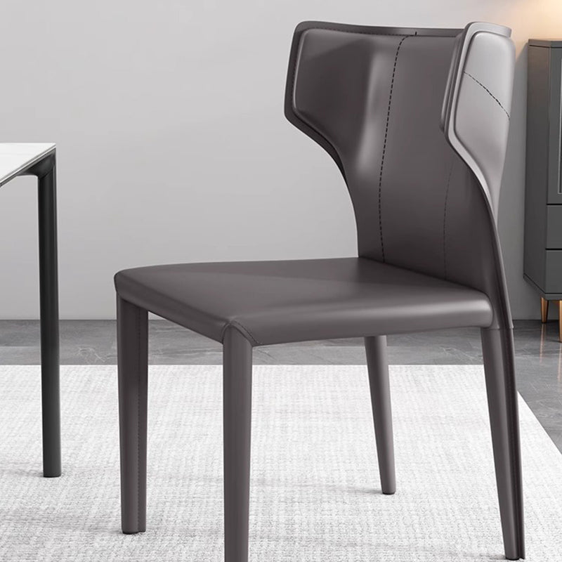 Contemporary Scandinavian Large Bullhead Square Saddle Leather Metal Dining Chair Backrest Armless For Dining Room