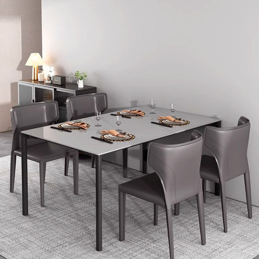 Contemporary Scandinavian Large Bullhead Square Saddle Leather Metal Dining Chair Backrest Armless For Dining Room