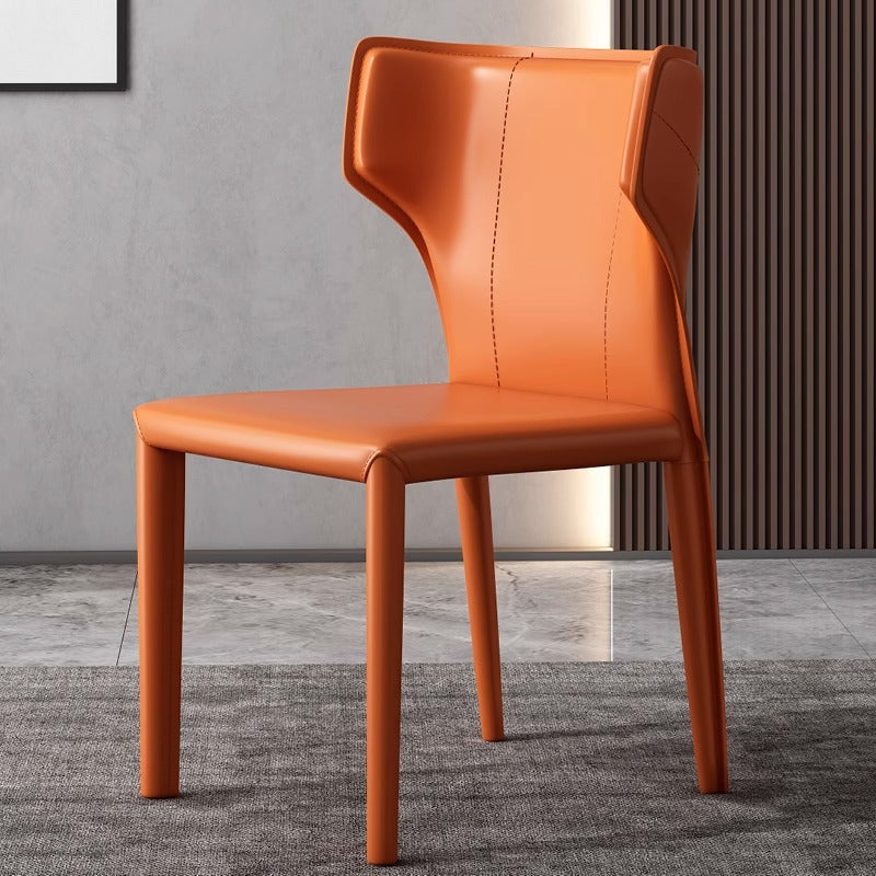 Contemporary Scandinavian Large Bullhead Square Saddle Leather Metal Dining Chair Backrest Armless For Dining Room