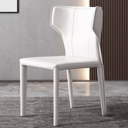 Contemporary Scandinavian Large Bullhead Square Saddle Leather Metal Dining Chair Backrest Armless For Dining Room