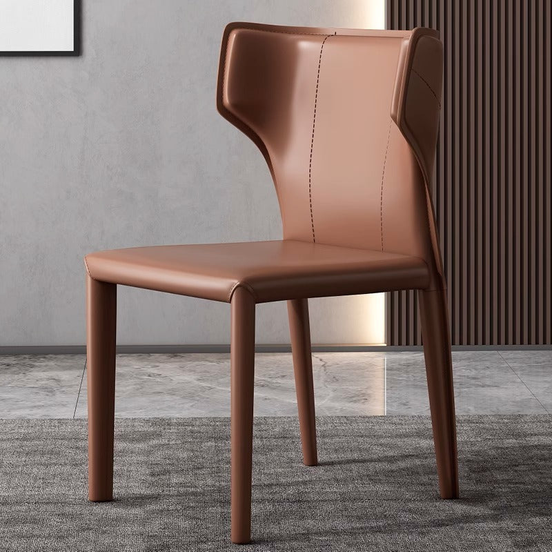 Contemporary Scandinavian Large Bullhead Square Saddle Leather Metal Dining Chair Backrest Armless For Dining Room