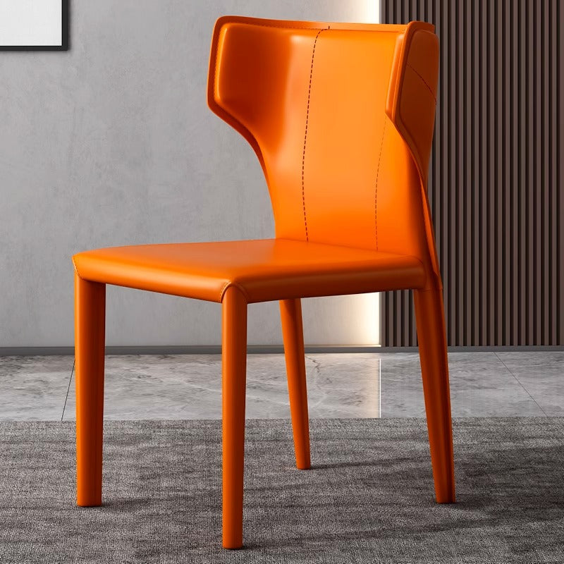 Contemporary Scandinavian Large Bullhead Square Saddle Leather Metal Dining Chair Backrest Armless For Dining Room