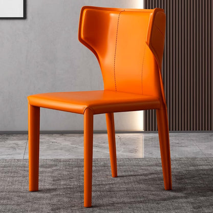 Contemporary Scandinavian Large Bullhead Square Saddle Leather Metal Dining Chair Backrest Armless For Dining Room