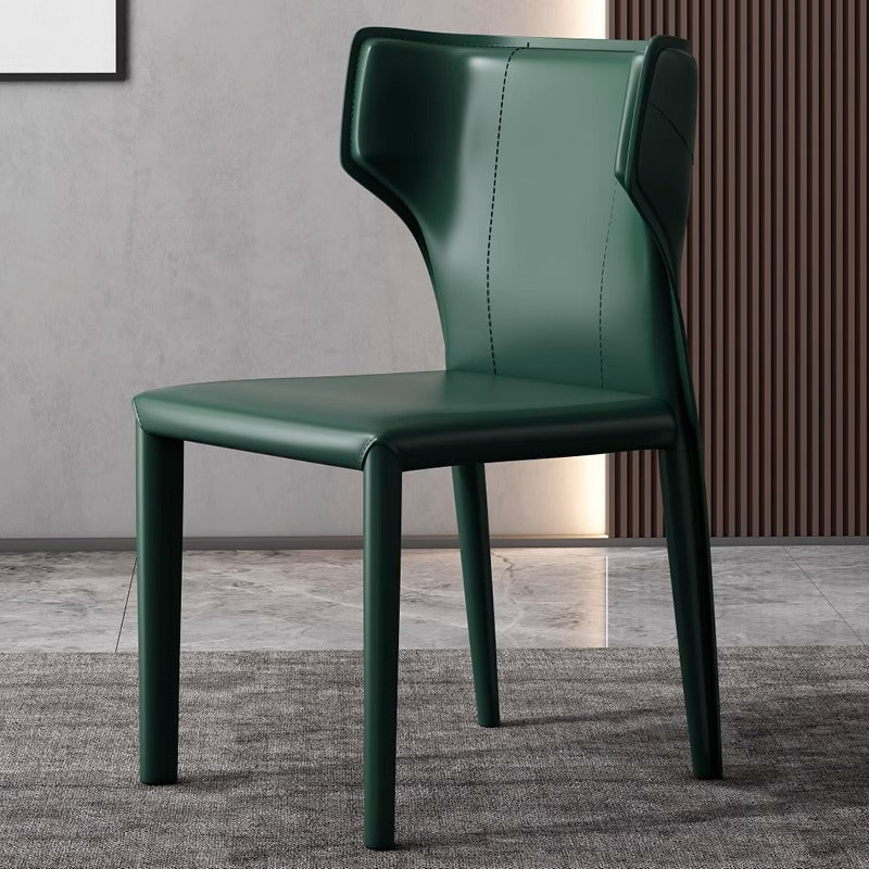 Contemporary Scandinavian Large Bullhead Square Saddle Leather Metal Dining Chair Backrest Armless For Dining Room